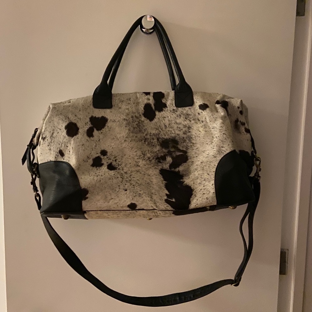 Cowhide and Leather Weekender Bag